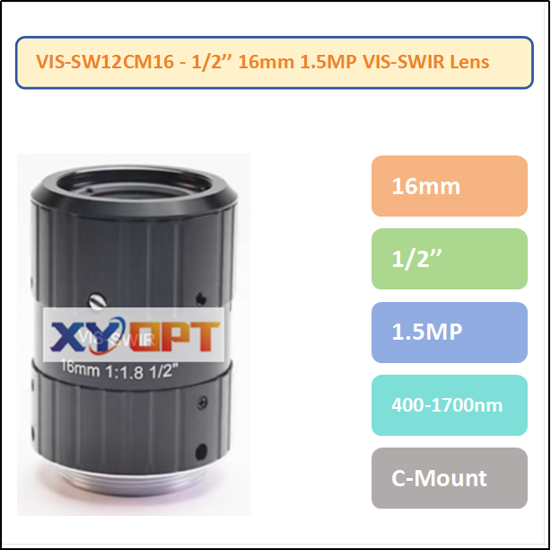 VIS-SW12CM16- 1/2'' 1.5MP 16mm F1.8 400-1700nm C-Mount VIS-SWIR Lens