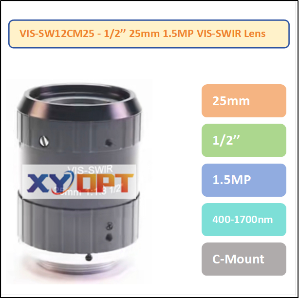 VIS-SW12CM25- 1/2'' 1.5MP 25mm F1.8 400-1700nm C-Mount VIS-SWIR Lens